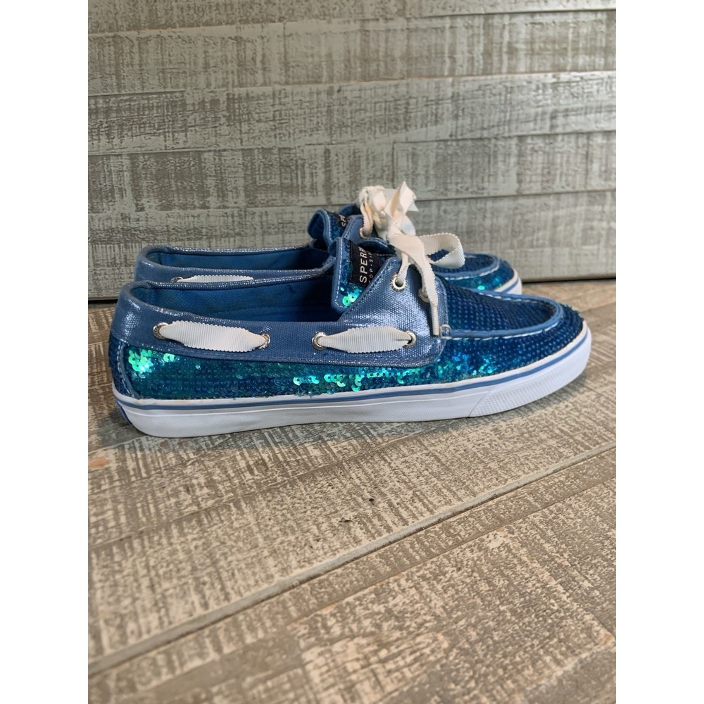 Sperry Top Sider Biscayne Aqua Blue Sequins Sparkle Boat Shoe Women's Size 9 M
